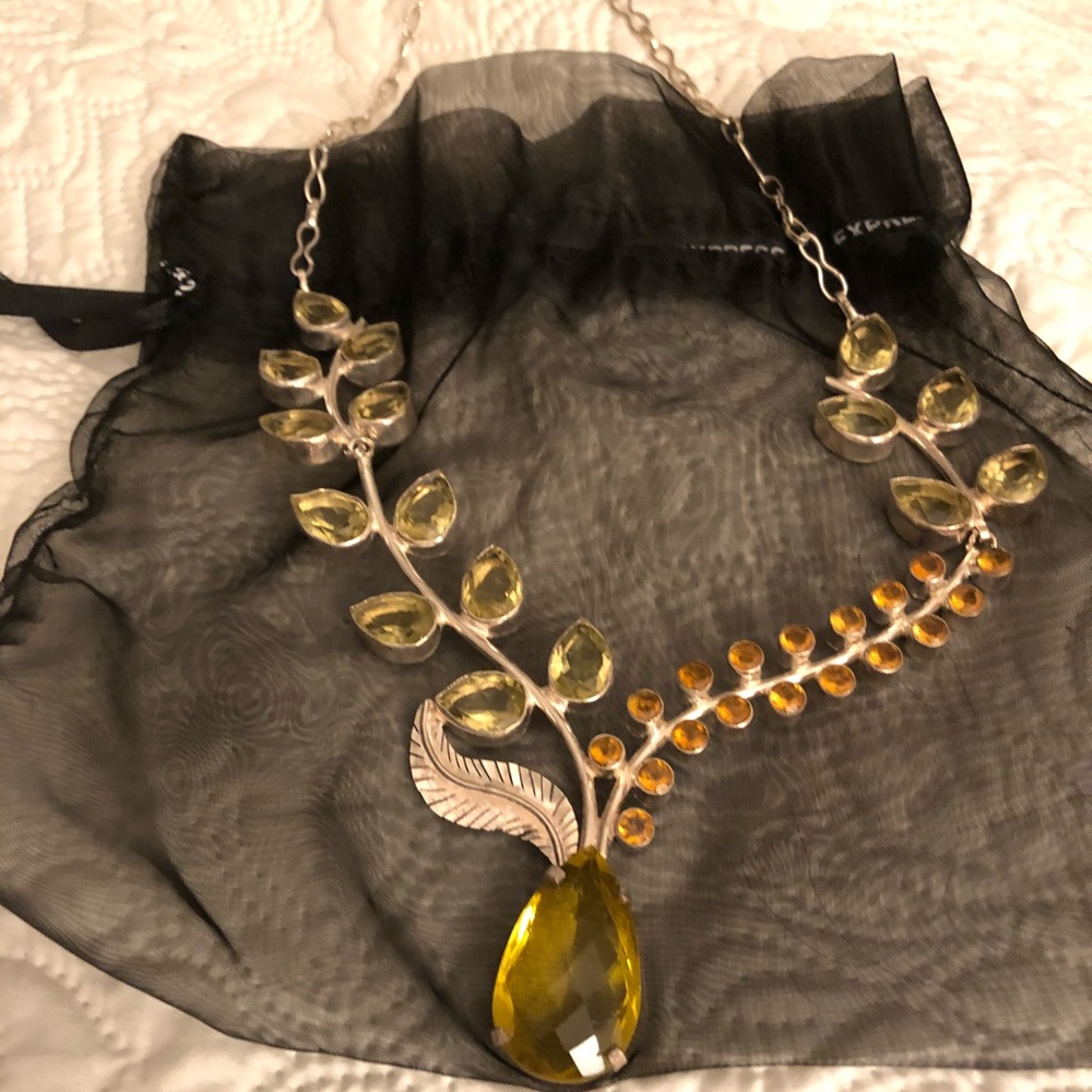 Citrine necklace. Real stone. Silver plated New